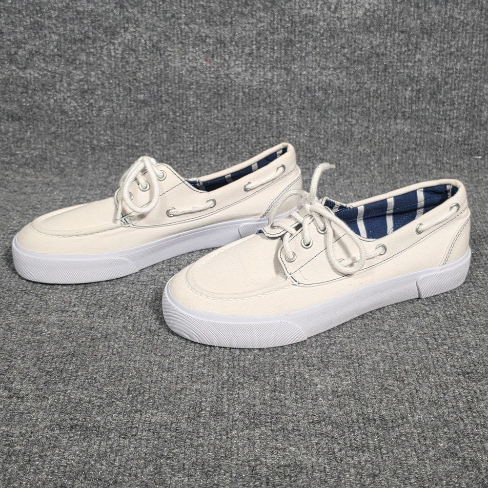 Polo‎ Ralph Lauren Lilia Canvas Boat Shoes Cream Navy Stripe Womens 6.5B